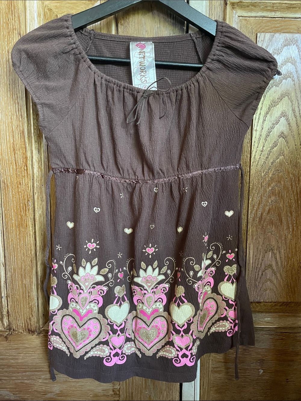 Girls’ Brown & Pink Y2K Babydoll Top